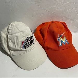 Bundle Of Two Marlins Hats White And Orange 2015 Fan Club White Adjustable Caps